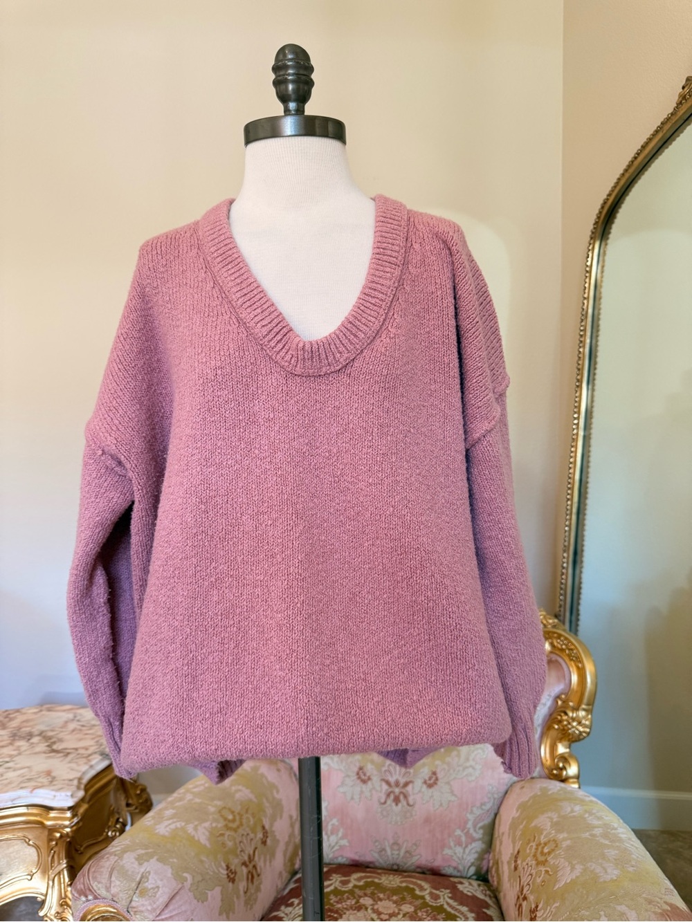 Free People Oversized V-Neck Sweater in Dusty Mauve